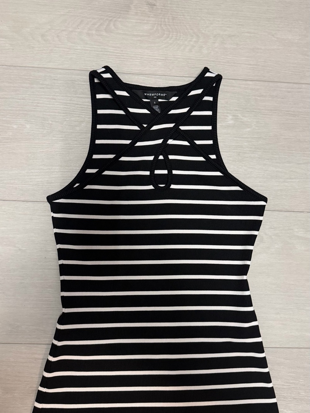 White House Black Market Black and White Striped - cross over, key hole Tank